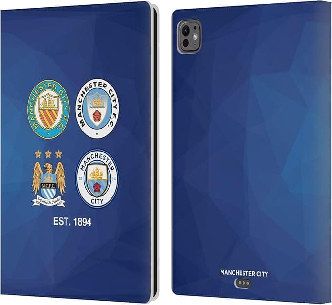 Head Case Designs Officially Licensed Manchester City Man City FC 1894 Navy Blue Geometric Historic Crest Evolution Leather Wallet Case Compatible with Apple iPad Pro 11 M4/M5 2024/2025