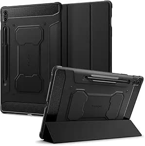 Spigen for Galaxy Tab S9 FE+ Plus Case (2023),Rugged Armor Pro Protective Tri-Fold Cover with Built-in S Pen Holder, Shock-Absorbing Carbon Fiber Design, 12.4 inch, Black