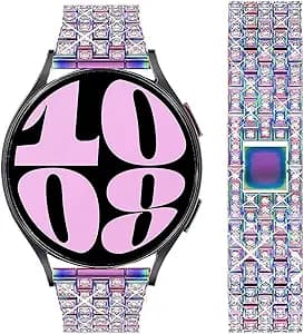 Bands Compatible with Samsung Galaxy Watch 7 / FE / 6/6 Classic / 5/5 Pro / 4/4 Classic / 3 41mm / Huawei GT3 / GT2 42mm, 20mm Bling Diamond Metal Replacement Strap for Women Men