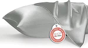 Bedsure Satin Pillowcase, Similar to Silk Pillow Cases Queen Size Set of 2, Cooling Pillow Case Covers with Envelope Closure, Room Decor Gifts for Women Men, Silver Grey, 20x30 Inches, 2pcs