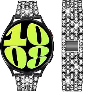 Bands Compatible with Samsung Galaxy Watch 7 / FE / 6/6 Classic / 5/5 Pro / 4/4 Classic / 3 41mm / Huawei GT3 / GT2 42mm, 20mm Bling Diamond Metal Replacement Strap for Women Men
